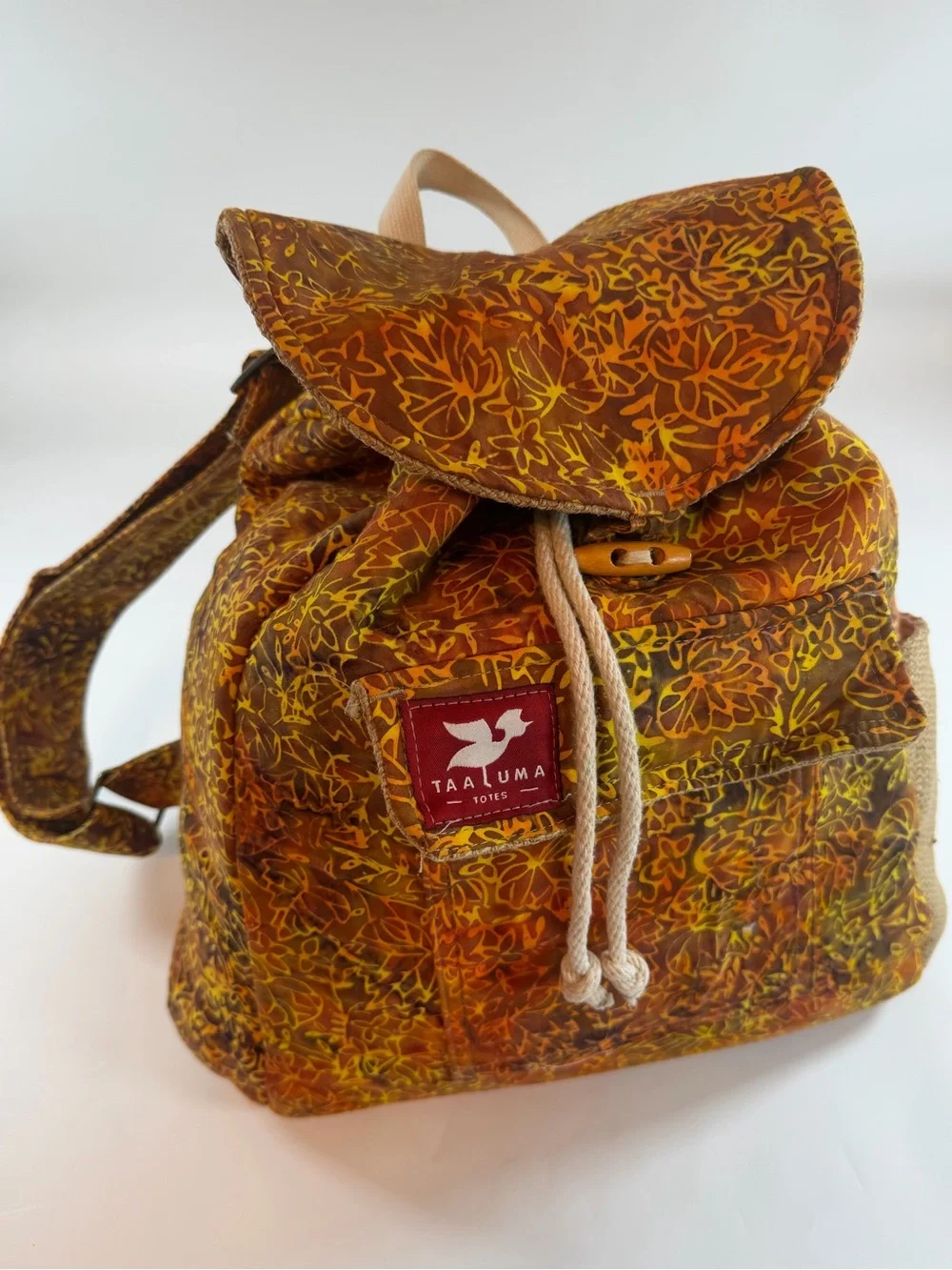 Taaluma Batik Backpack‎ Boho Cottagecore Travel Daypack Brown Floral